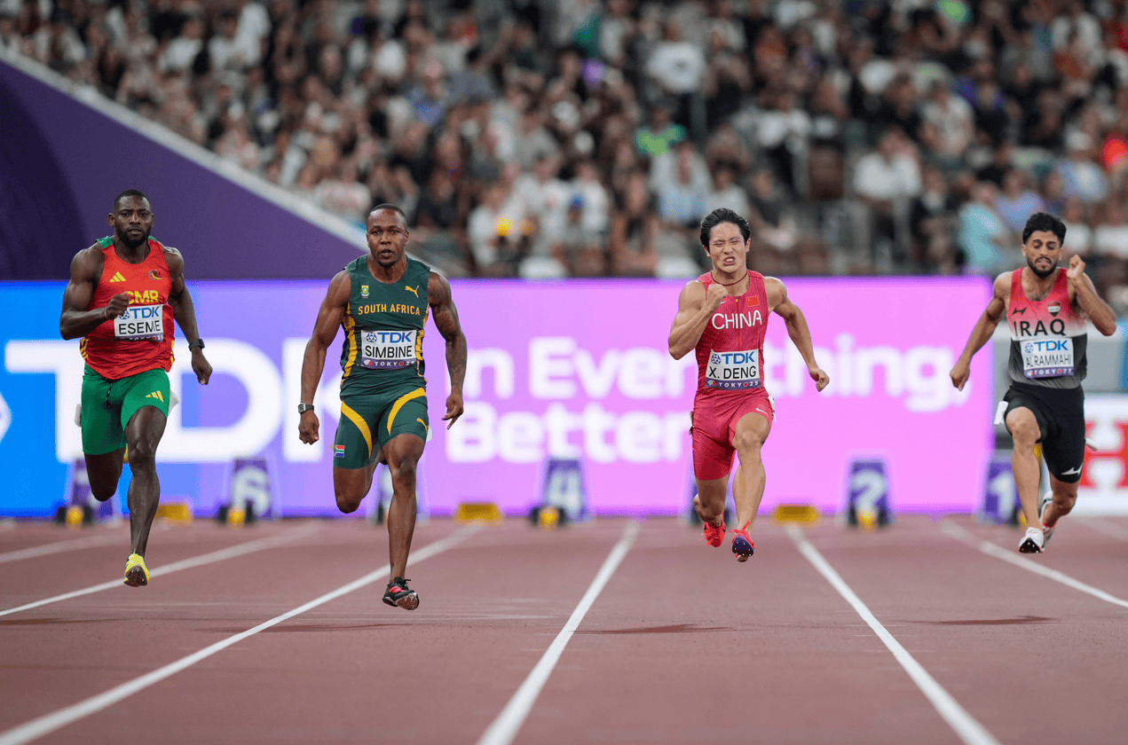 古巴田径选手冲刺终点，勇夺第一